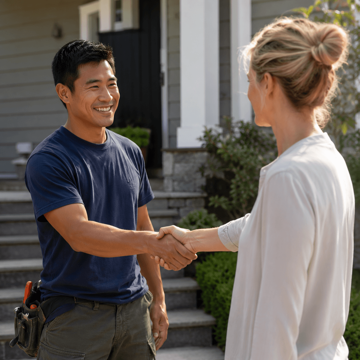 A Lakazpro professional shaking hands with a satisfied customer